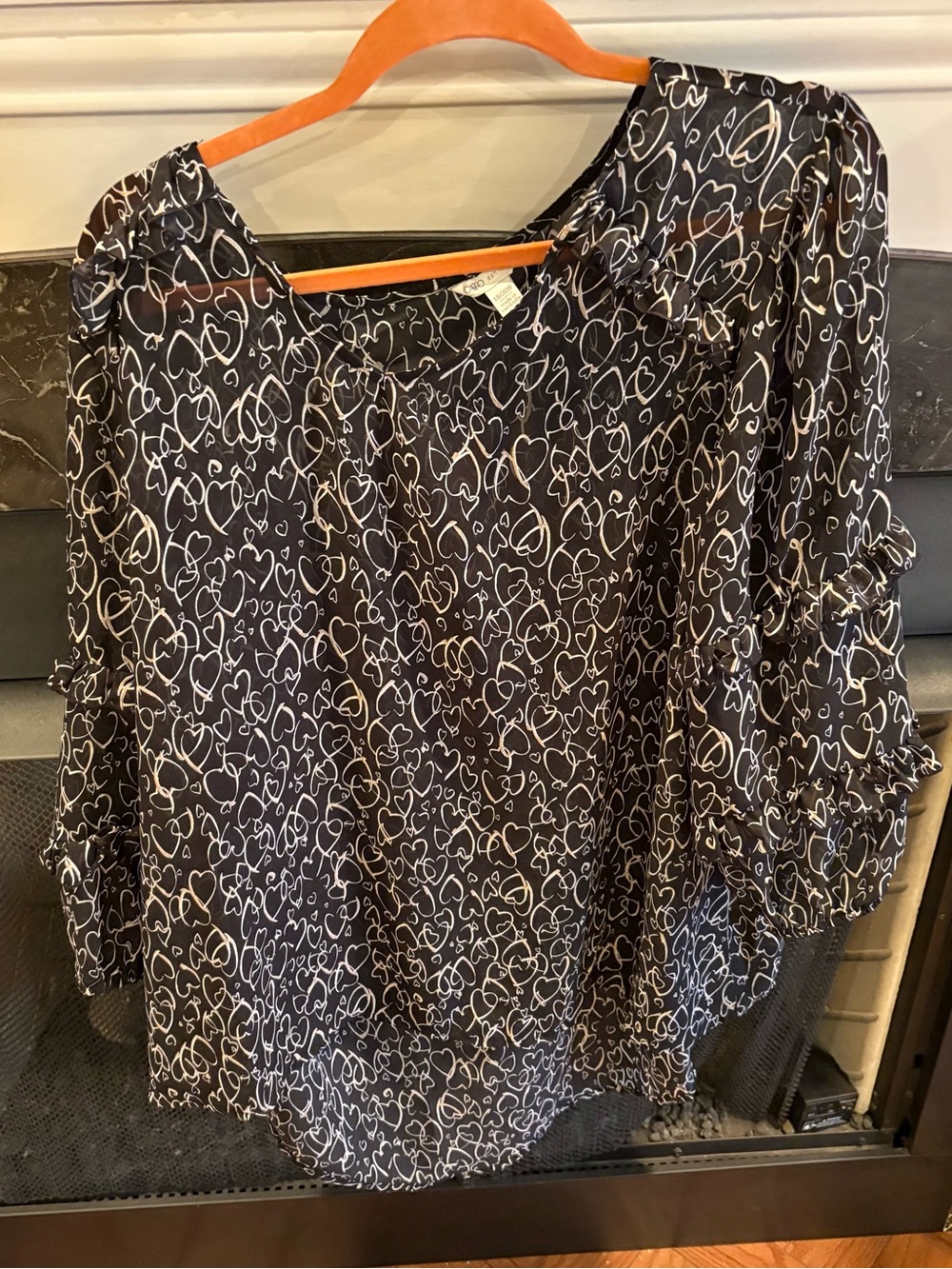 Cato Women’s Black Heart-Print Blouse - Casual Sophisticate 18/20W